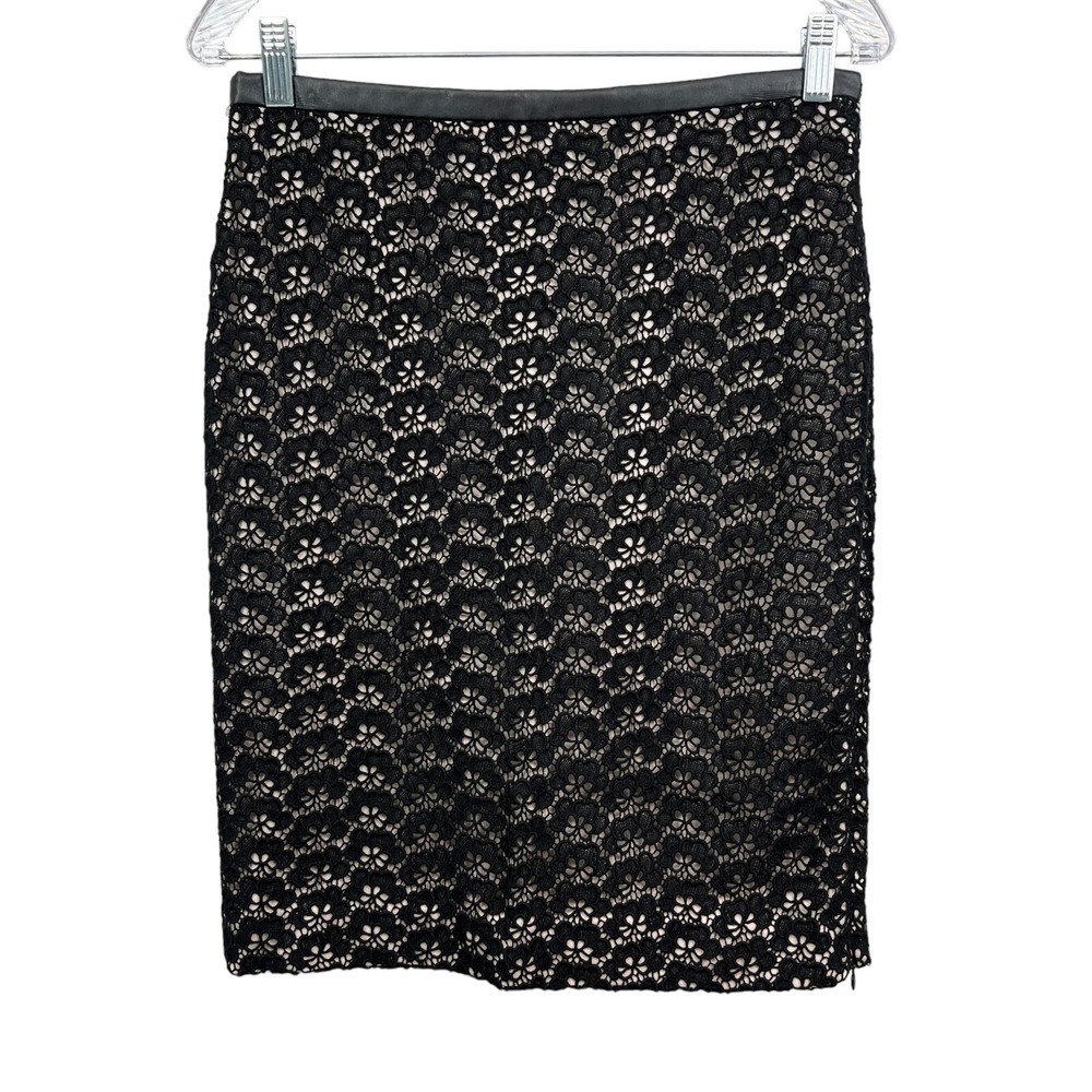 DVF Diane von Furstenberg Women Pencil Skirt Floral Lace Lined Zip Black Size 6*